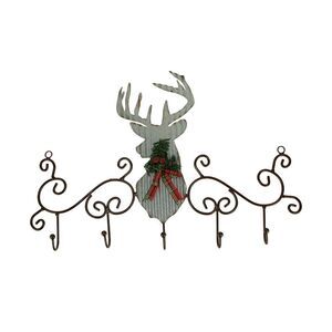 Metal Art Scroll Rustic Deer with Pine and Bow Wall Hook Rack